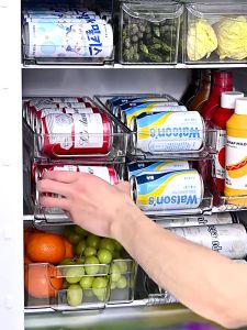 Kitchen Fridge Organiser Canned Beverage Bottle Storage Tray Dispenser Box Transparent Auto Scrolling