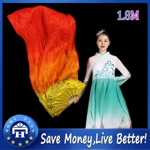 【Local delivery】 Silk Fan Veils For Belly Dance Bamboo-Ribs Folding Long Silk Fan 1.8m Chinese Hand Made Fan Gradient color LZC-Belly-Fan