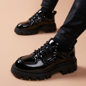 Mens British Style Thick Bottom Casual Shoes Breathable Fashionable Derby Lace-Up Business Formal Leather Shoes