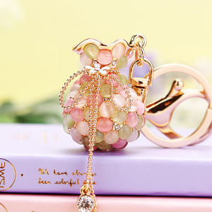 Rhinestone Moonstone Bring In Wealth and Treasure Lucky Bag Car Key Ring Female Korean Cute Creative Package Pendant Key Chain Ring Gift
