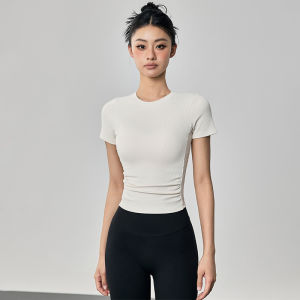 Áo Thun Nữ Tay Ngắn Mùa Hè Mới Ôm Vừa Vặn Thể Dục Yoga Chạy Bộ Tập Luyện Thể Dục Cổ Tròn Thấm Hút Mồ Hôi