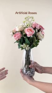 ดอกกุหลาบปลอมพร้อมแจกัน แจกันดอกไม้ประดิษฐ์ ดอกไม้ตกแต่งบ้าน