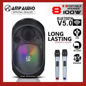 Ampaudio 8" Bluetooth Portable Speaker with 2handheld Wireless Microphone 601HH
