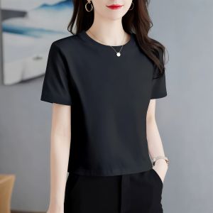 LINGLONGDAI | Summer Red Round Neck Short Sleeve Fitted Ageless Versatile Women T-Shirt Top