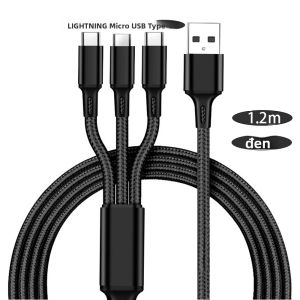 1 Cáp Sạc USB 3 Trong 1 Bện Nylon Sạc Nhanh Đa Kết Nối Cho iPhone Huawei Xiaomi - TypeC Micro USB Lightning