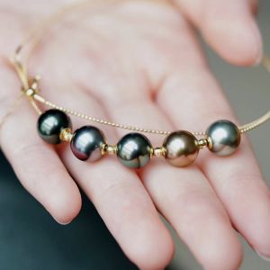 Montagne Jewelry 18k Pure Gold Necklace Pick Colourful Pearl Fine Jewellery Natural 9-10mm Tahiti Pearl Necklace