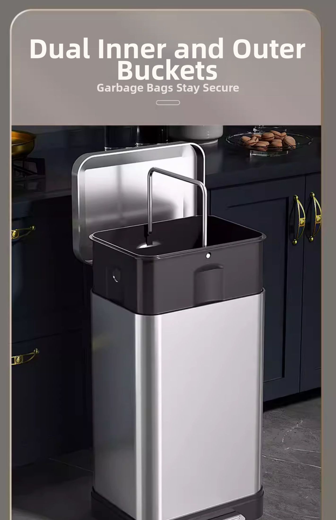 HS | Stainless Steel Large Foot Pedal Trash Can with Lid for Kitchen ...