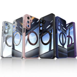 Magnetic Clear Case with Stand [Compatible with MagSafe] 360° Rotatable Ring Holder KickstandFull Camera Protection Hard Shockproof Phone Case for Samsung S26 UltraS26+S25 UltraS25 EdgeS25 FES25 PlusS24 ultraS24 PlusS24 FEA17A57A37A16A56A36