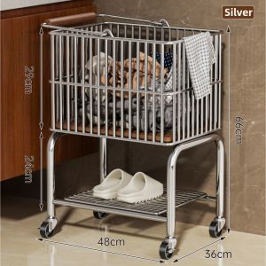 YIXUAN | Portable Dirty Laundry Basket Double Layer Storage Trolley