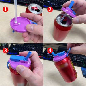 Reusable canned beverage cup lid equipped with 2 silicone straws leak proof snap on sealing lid suitable for beverage beer ca