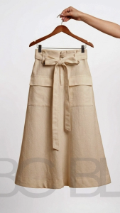 BC BL GISELLE Belted Paperbag Waist Midi Skirt with Pockets