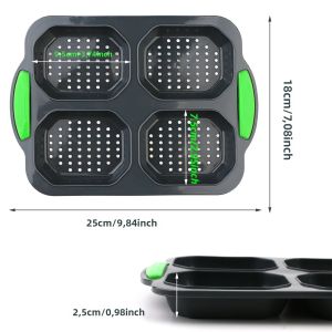 Khuôn Làm Bánh Mì Silicon 4 Lỗ Khuôn Bánh Baguette Dễ Tháo Khuôn Bánh Mì Hai Tai Thân Thiện Với Môi Trường An Toàn Cho Lò Nướng Chống Dính Dụng Cụ Làm Bánh Tự Làm Tại Nhà