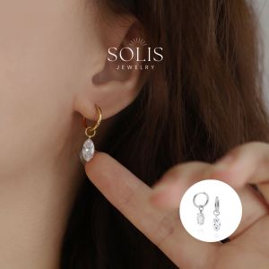 Oval Zircon Pendant Hoop Earrings • Waterproof Non-Tarnish Statement Stick Post Earring For Women ER433 Solis Jewelry