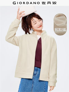 Giordano Fleece Jacket Womens Casual Zipper Collar Outdoor Warmth Short Outerwear Polyester Fabric Long Sleeve Standard Fit