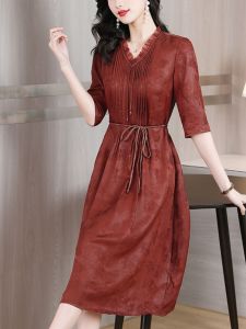 Elegant Silk Cheongsam Dress Womens Summer New High-End Mulberry Silk Skirt Belly Cover Slimming Fashion Long Dress