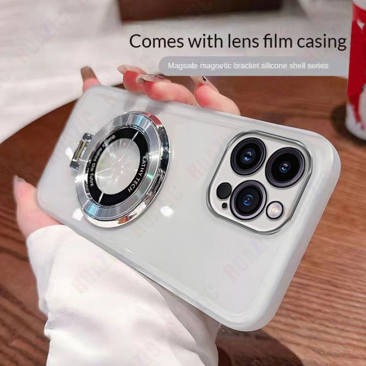 ROAZIC With Lens Films Phone Case For VIVO Y04/VIVO Y29s 5G Luxury Plating Folding Ring Stand Transparent Soft TPU Shockproof Casing DK-1