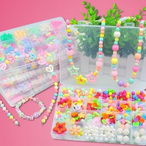 24 Grid Beads Set Kids Toy Mix Color Spacer Bead Bracelet Necklace Jewelry Handmade DIY Craft Accessories Gift for Girls