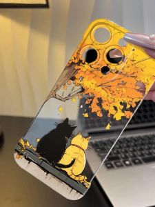 Ultra-Thin Womens Semi-Package Bordered Phone Case Autumn Leaf Cat Silhouette Design for OnePlus 13/12 Ace3 Ace2 pro 1+ Cute Hard Shell