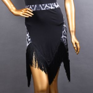 Leopard Print Latin Dance Skirt for Women Fringed Irregular Tassel Skirt Tango Samba Performance Competition Dancewear