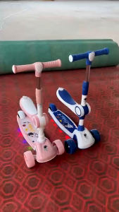 3-in-1 Adjustable Kids Scooter With Seat LED Light Music Folding Scooter for Kid Baby Scooter 2-12 Years Old Gift Idea