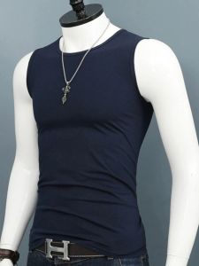 Mens round Neck Sleeveless T-Shirt Summer Sporty Cotton Vest Fashionable Pure Cotton Youth Casual Fit Sweat Back Vest