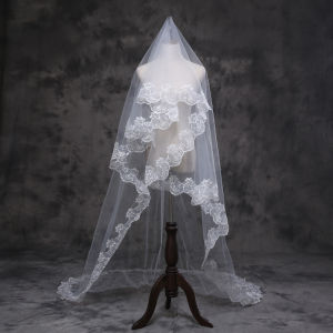 Women Lace Edge Wedding Veil Long 150cm Tulle Veil White 1 Layer Cathedral Soft Headscarf For Bride Bridal Photography Props