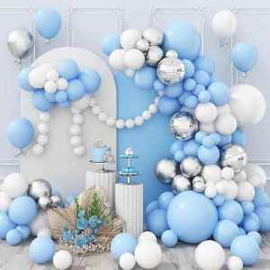 Retro Macaron Blue Silver Metal Balloons Birthday Party Wedding Decoration Balloon Set Full Color Series Festival Supplies
