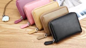 310NEW Fashion Japan Style Coin Holder Pouches Genuine Leather Bank Credit Card Rfid Blocking Wallet Men and Women Slim Small Change Coin Keys Cards Zipper Bag