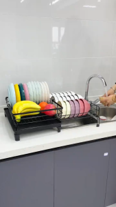 SJorage 2+1Tier Expandable Dish Rack With Drain Tray&Cup Holder  Automatic Drainage