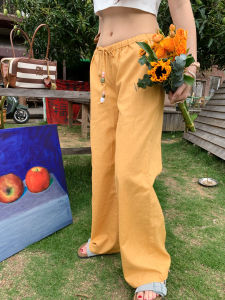 Comfortable Gemstone Linen Pants Three Colors Versatile Casual Straight Leg Wide Leg Ladies Summer Fashion Natural Waist
