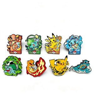 Bandai | 8pcs Set Anime Enamel Pin Badges Pikachu Charmander Cute Cartoon Animals Fashion Brooches Jewelry for Backpack Accessory Gifts