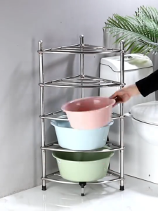 FurnishFiesta Stainless Steel Washbasin Rack Bathroom Corner Storage Shelf Floor Standing Multi-Tier Basin Towel Toiletries Organizer Space Saving