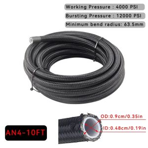 Car Fuel Hose Oil Gas Cooler Hose 10FT PTFE E85 Fuel Line AN4 AN6 NA8 AN10 Line Pipe Tube