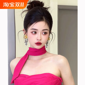 Pure Color Bridal Silk Scarf Hanging Neck Sash Ribbon Scarf Bow Tie Scarf Morning Robe Evening Gown Decorations Accessories