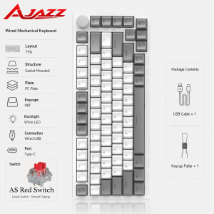 AJAZZ | Bàn Phím Cơ Học AJAZZ AK820 75% Có Dây Giao Diện Chơi Game Núm Điều Chỉnh Bằng Kim Loại Và Tính Năng DIY - Bố Cục Bàn Phím 82 Phím Dành Cho Người Mới Bắt Đầu