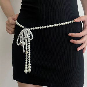 Y2k Retro Imitation Pearl Waist Chain Creative Tassel Pendant Waistband for Skirt Pants Shiny Adjustable Women Dance Dress Belt
