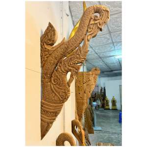 ค้ำยันไม้สัก คันทวยไม้สัก งานไม้สักแกะสลัก สูง 95 กว้าง 48 cm. เชิงชายไม้สัก พญานาคแกะสลัก Serpent Wooden Carved Naga Wood Carving