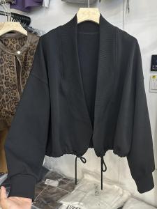Korean Design Sense Drawstring Jacket Womens Loose Fit Solid Color Versatile Slimming Open Cardigan Top for Autumn 2025