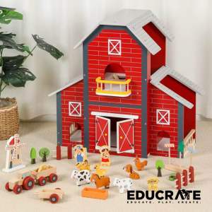 EducratePH Farm Barn Playset with Animal Figures Farmer Tractor & Farm Accessories | Pretend Play Toy for Kids