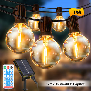 LED Solar String Lights Outdoor Waterproof Remote Control 8 Modes E12 Light Bulbs Timed Garden Lights for Party Patio Tree Decor