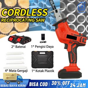 Reciprocating Saw Cordless Gergaji Kayu Recipro Gergaji Potong dengan 2 Baterai 4 Gergaji Pisau