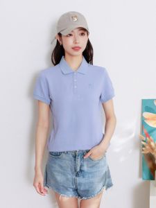 เสื้อยืดคอโปโลแขนสั้นผู้หญิงระบายอากาศได้ดี สไตล์ลำลอง ฤดูร้อน 2023 ผ้าฝ้ายผสมยืดหยุ่นสวมใส่สบาย ปกโปโล