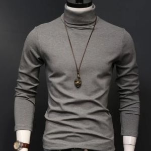 Mens T-shirt Long Sleeves Autumn and Winter Fashion Trend Loose Casual High Neck Top Oversize Baseshirt
