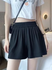 Black Suit Short Pants Women Summer Thin Ice Silk High Waist Drape Loose Slimming Casual Wide Leg Five-Quarter Pants