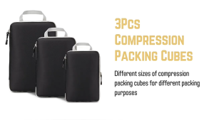 3 Packs Travel Compression Packing Cubes Set Zipper Nylon Portable Luggage Clothes Organizer Storage Bags