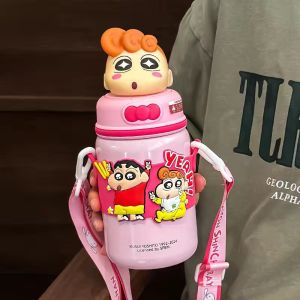 Large Capacity Stainless Steel Straw Cup Cartoon Character Doraemon Insulated Water Bottle Cute Student Beverage Container