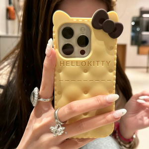Sanrio | Kawaii Cookie Bow Hello Kitty Phone Case For iPhone 12 13 14 15 16 17 Pro Max Plus Shockproof Soft Silicone INS Girls Back Cover