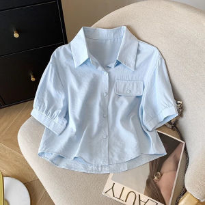White Short Sleeve Polo Collar Shirt Women Summer Top Breathable Small Size Sun Protection Shirt Commute Style Loose Fit Butterfly Knot