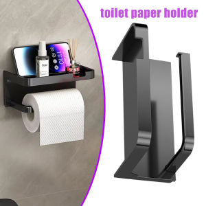 No Drill Bathroom Toilet Paper Holder Wall Mounted with Phone Stand and Storage Shelf Over Toilet Space Saving Organizer