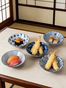 Mino Yaki | Underglaze Colored Ceramic Dishes 5 Pieces